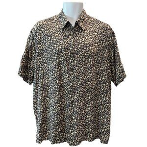 Perry Ellis 100% Silk Geometric Print Button Down – Short‎ Sleeve Shirt Men’s L